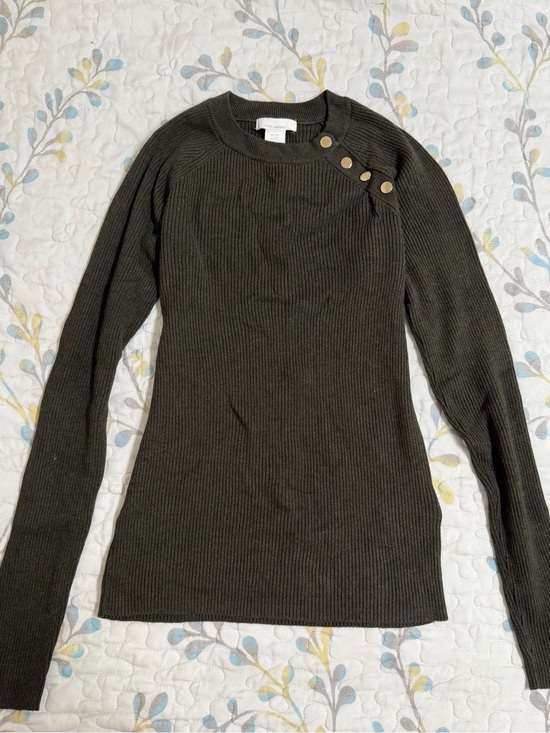 H&M Sweaters - H&M Olive Green Ribbed Button-Shoulder Sweater
